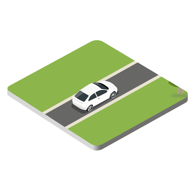 Animated car driving on road